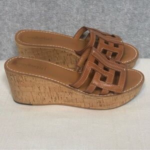 J. McLaughlin Piper Leather Wedge Platform Sandal-Light Brown-Women Size 7